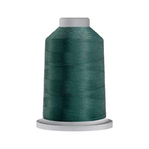 May include: A spool of dark teal thread, tightly wound and cylindrical in shape. The thread is a solid color, with a slight sheen. The spool has a white base and a gray top.
