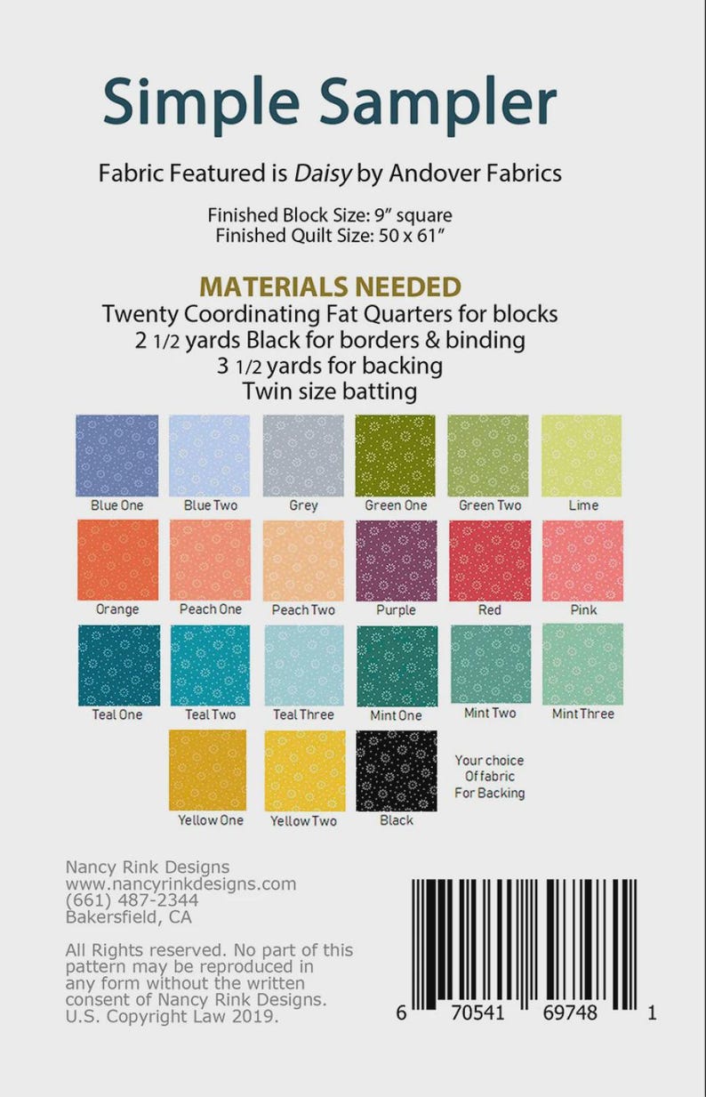 Simple Sampler Quilt Pattern | NRD132 | Nancy Rink Designs | Rusty - Etsy