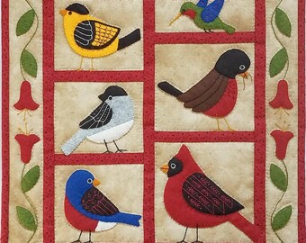 Backyard Birds Wall Quilt Kit | K0417 | Rachel's Of Greenfield | Wool Applique Embroidery | Rusty