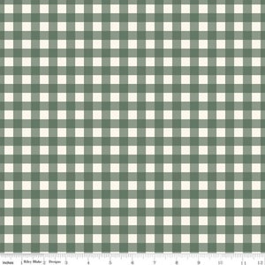 May include: A white and green gingham fabric with a repeating pattern of squares. The fabric is measured in inches.