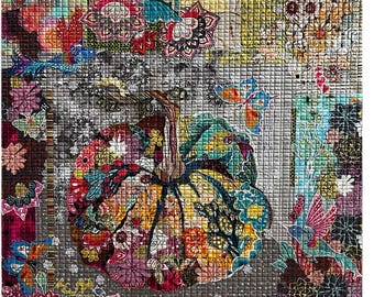 Gourd Collage Pattern | Laura Heine Fiberworks | 28" x 28" | Wall Hanging Applique Collage | Rusty