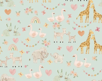 Juvenile Flannel Baby Girl Animals MINT | BTY BTHY Yard 1/2 Yard | Riley Blake Designs Echo Park Paper Co | Double Napped