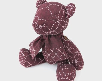 Tela teñida con hilo Nep de oso de peluche Sashiko COLORES / Tela + Patrón / KNP22-05BL / QH Textiles Pty Ltd / Rusty