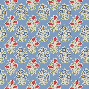 JULIBEE Farm Flowers Light Blue Tilda Fabrics 110101 | FQ BTY BThY | Tone Finnanger TiLDA | Blenders Norway Hand Drawn Vintage | Rusty