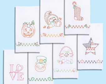 Ensemble d'essuie-mains décoratifs des Fêtes | 340-870 | Motif de broderie préimprimé | Broderie | 7 serviettes Jack Dempsey Inc | Rouillé