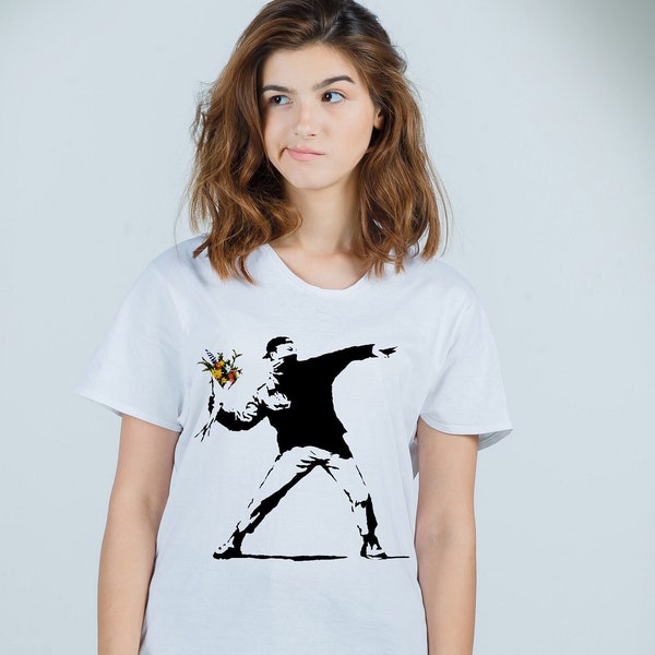 Banksy Flower Thrower Hipster Cool Hoodie T shirt,  The Famous Banksy Artwork Shirt, Banksy Flower Molotov