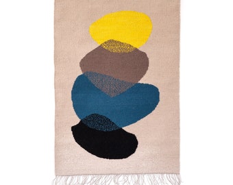 Hand‑woven Kilim “THE MILESTONES” – Modern Wall Textile Weaving in Wool & Linen