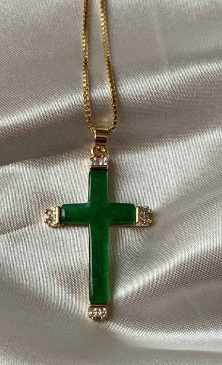Genuine Jade Cross Necklace Gold Non Tarnish necklace jade Etsy