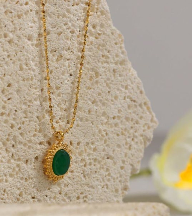 Gold Dainty Green Jade Pendant Sun 