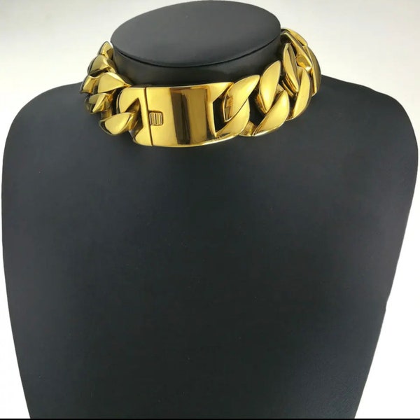 31 mm Gold heavy chunky necklace, thick choker