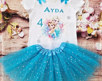 Girls birthday outfit personalised tutu princess frozen unicorn rainbow fairy peppa character