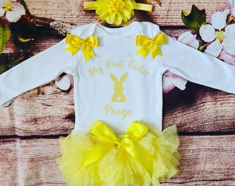 Personalised easter outfit vest bodysuit tutu baby boy girl easter gift egg bunny