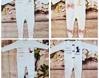First Birthday babygrow personalised sleepsuit 1st birthday one when I wake up I will be flopsy bunny
