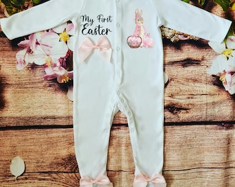 Personalised Easter babygrow sleepsuit flopsy bunny Peter Rabbit baby boy baby girl first easter vest