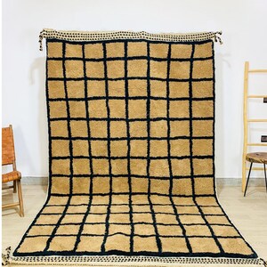 Authentic Brown Moroccan Beni Ourain Rug, Grid Brown rug, Large Area rug