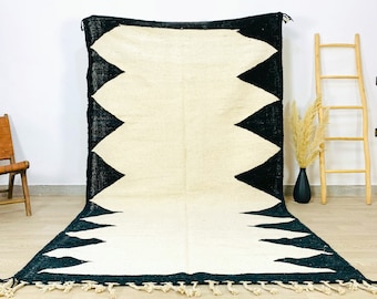 AMAZING KILIM RUG - Flat Area Rug - Kilim Woven Rug - Black and White Rug - Custom Black flatweave Rug - Moroccan Kilim Rug