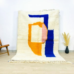 GORGEOUS MOROCCAN RUG, Large Area Rug, White & Blue Rug, Berber Handwoven Wool Rug, Abstract Large Carpet