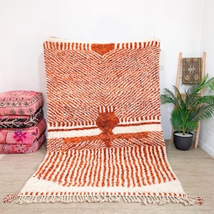 MOROCCAN WOOL RUG, Artistic Beniouarain Rug, Custom made Brown Stripe Rug, Tribal Colorful Rug, Tapis Marocain, Morokko Tepisch