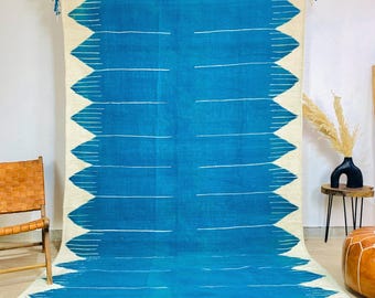 キリム ブルー モロッコ ラグ - 平織りラグ - キリム織りラグ