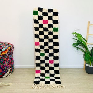 Black Moroccan Checkered Area Rug, Checkerboard Handmade Moroccan Rug, Custom Made Hnadwoven Rugs, Berber Large Living Room Checker Rug