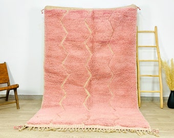 ALFOMBRA ARTÍSTICA BENIOURAIN, Alfombra marroquí rosa hecha a mano, Alfombras tribales rosas, Alfombra tejida a mano a medida, Alfombra bereber grande