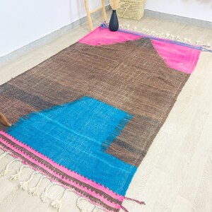 AMAZING KILIM RUG - Flatweave Kilim Woven Rug - Brown and Pink kilim, kilim Area Rug, Moroccan Kilim Rug
