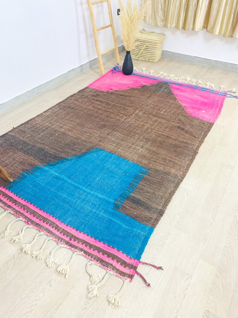 AMAZING KILIM RUG - Flatweave Kilim Woven Rug - Brown and Pink kilim, kilim Area Rug, Moroccan Kilim Rug