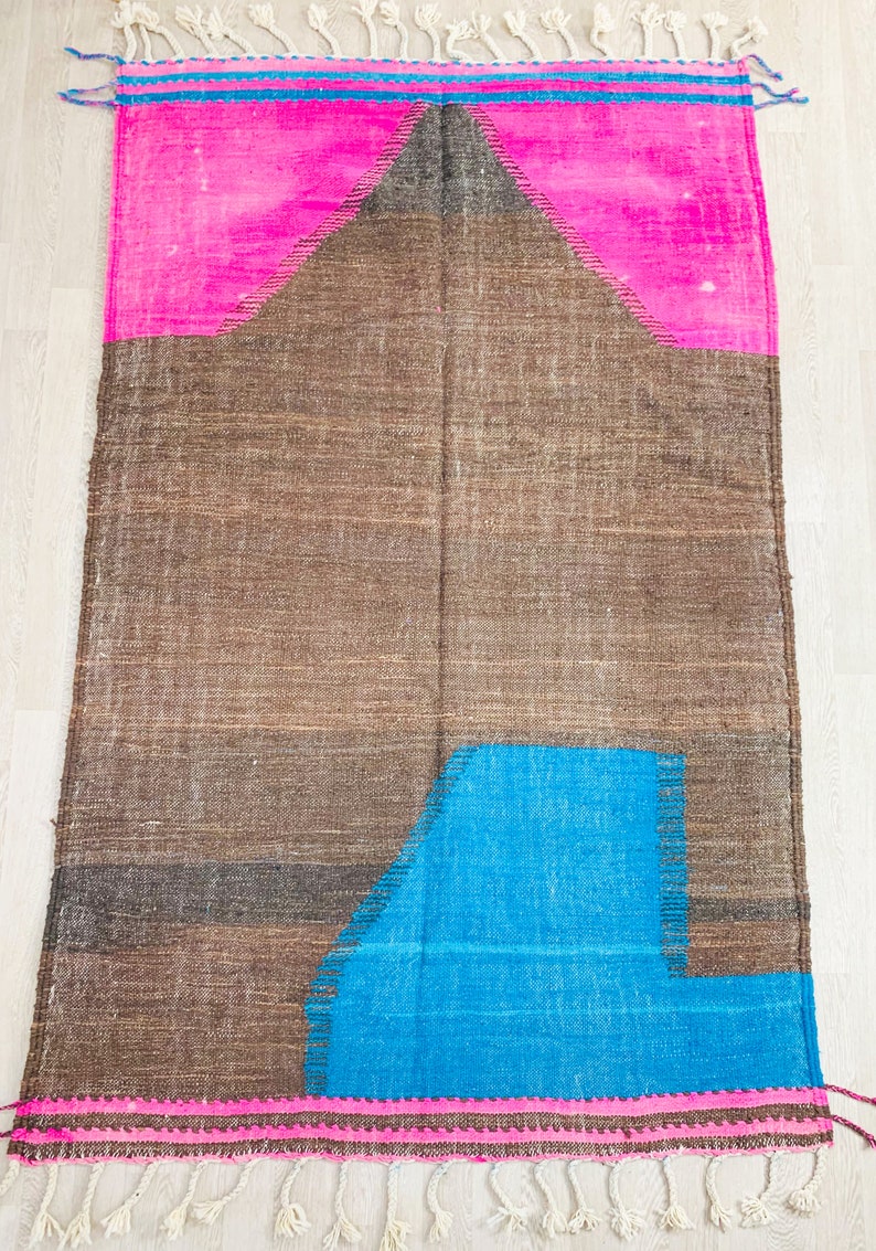 AMAZING KILIM RUG - Flatweave Kilim Woven Rug - Brown and Pink kilim, kilim Area Rug, Moroccan Kilim Rug