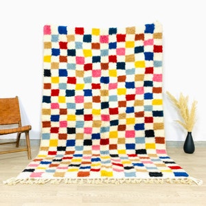 Moroccan Beni Ouarain Checkered Rug, Checkerboard Handwoven Rugs, Colorful Moroccan Rugs, Berber Area Rug, Large Checker Carpet