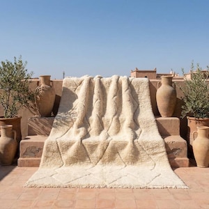 Ivory White Moroccan Rug with Textured Zigzag Design - Large 9x12 Berber Shag Rug - Cozy Hand Tufted Wool Carpet for Scandi Interiors