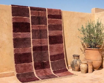 Burgundy White Checkered Moroccan Rug, Geometric Berber Shag Carpet, Large Area Rug, Handmade Wool Decor