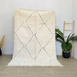 Marokkanischer Beni Ourain Teppich, Marokkanischer Teppich, Handgemachter Teppich, Berber Teppich, weißer teppich, schwarzer Teppich