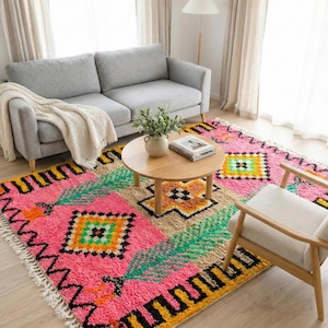 Pink Moroccan Rug, Berber Shag Rug, Custom Made Beni Ouarain Carpet, Large 9x12 Area Rugs