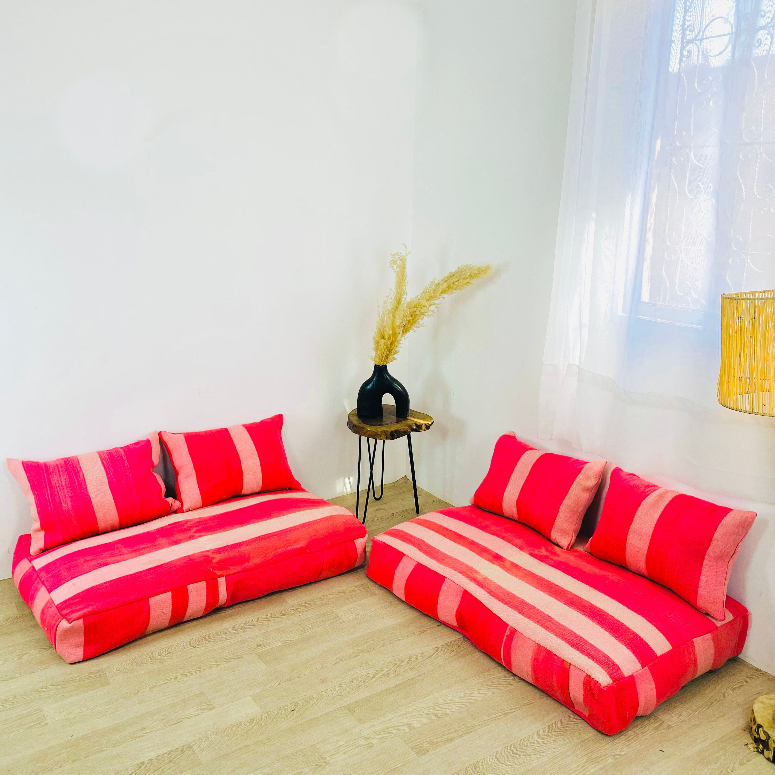 Sofá de suelo marroquí rosa, juego completo de cojines de suelo