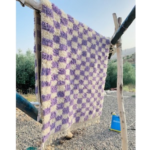 Moroccan Purple Checkered Rug, Checkerboard Handwoven Rugs, Custom Made Moroccan Rugs, Purple Berber Area Rug, Large Checker Carpet