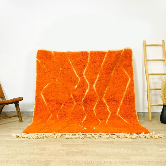 Orange Moroccan Rug, Custom made Orange Beni Ouarain Rug, Berber Tribal Rug, Orange Area Rug, Hnadwoven Soft Wool Carpet