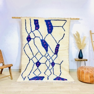 Moroccan Berber Rug, blue shag rug, Hand-knotted wool rug, Moroccan Area Rug