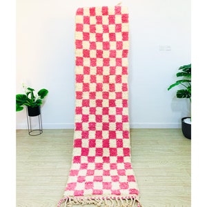 Pink Moroccan Checkered Area Rug, Checkerboard Handmade Moroccan Rug, Custom Made Hnadwoven Rugs, Berber Large Living Room Checker Rug