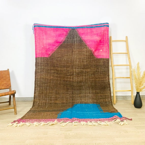 AMAZING KILIM RUG - Flatweave Kilim Woven Rug - Brown and Pink kilim, kilim Area Rug, Moroccan Kilim Rug