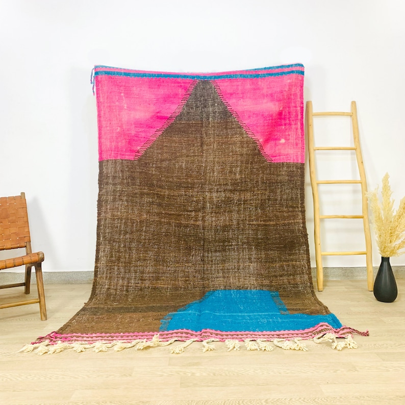 AMAZING KILIM RUG - Flatweave Kilim Woven Rug - Brown and Pink kilim, kilim Area Rug, Moroccan Kilim Rug