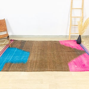 AMAZING KILIM RUG - Flatweave Kilim Woven Rug - Brown and Pink kilim, kilim Area Rug, Moroccan Kilim Rug