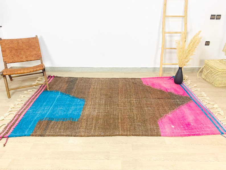 AMAZING KILIM RUG - Flatweave Kilim Woven Rug - Brown and Pink kilim, kilim Area Rug, Moroccan Kilim Rug
