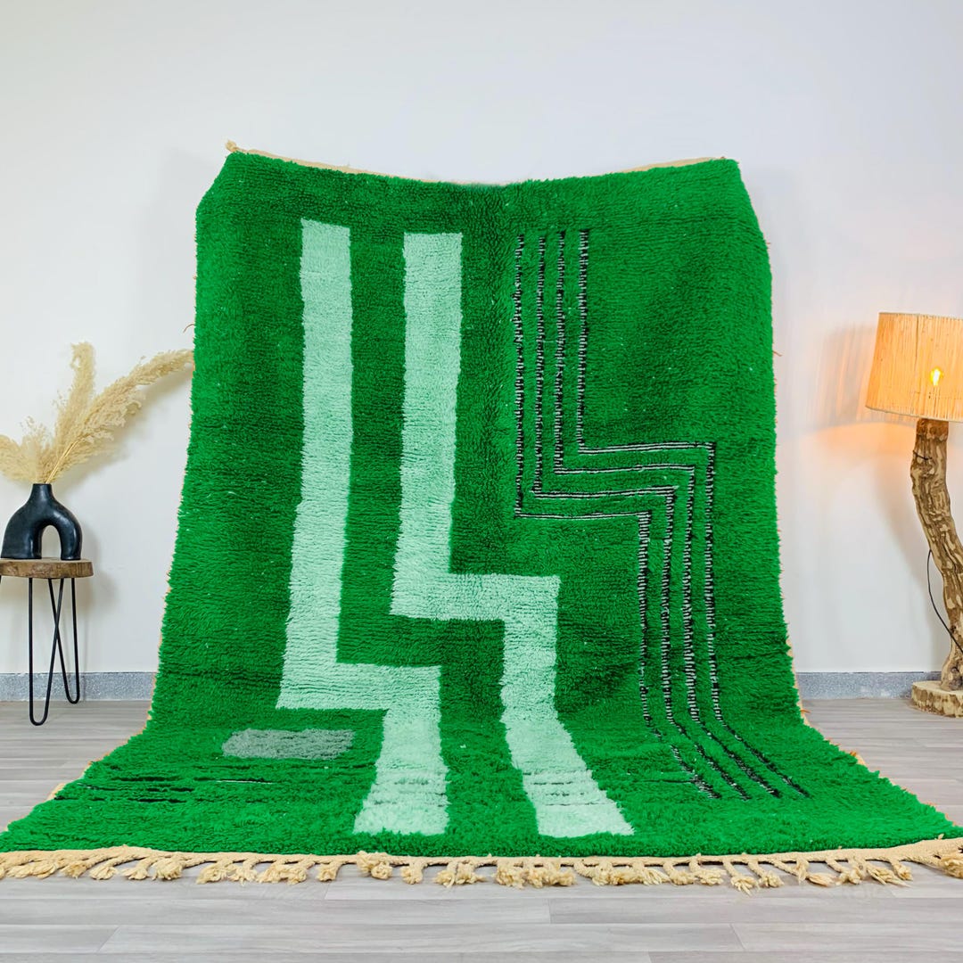Greenarbic Rug Patterns Modern Moroccan Green Wool Rug With Geometric Lines, Hand Tufted Berber ...