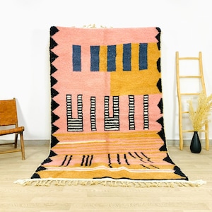 ARTISTIC BENIOURAIN RUG, Moroccan Handmade Rug, Pinky Area Rug, Pink Tribal Rugs, Custom Made Hnadwoven Carpet, Berber Large Rug