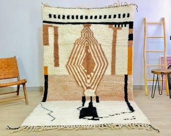 Beige Moroccan Rug, Custom Made Beni Ourain Rug, Tribal Area Rug, Woven Rug, Pale Brown Rug, Custom Moroccan Rug, Living Room Decor