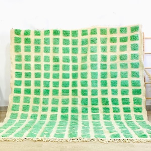 Green Moroccan Rug, Green checkered rug, Green grid rug, Large area rug