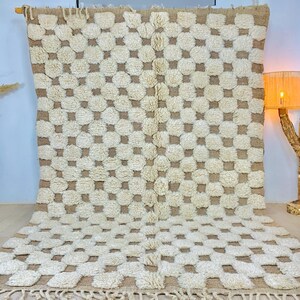 Beige Checkered Rug 6x9ft , Hand-tufted Beni Ourain Checkered Rug, Berber Moroccan Rug, Large Area Rug, Soft Wool Rug
