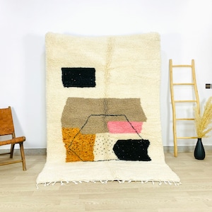 GORGEOUS MOROCCAN RUG, Large Area Rug, White & Black Rug, Berber Handwoven Wool Rug, Abstract Large Carpet