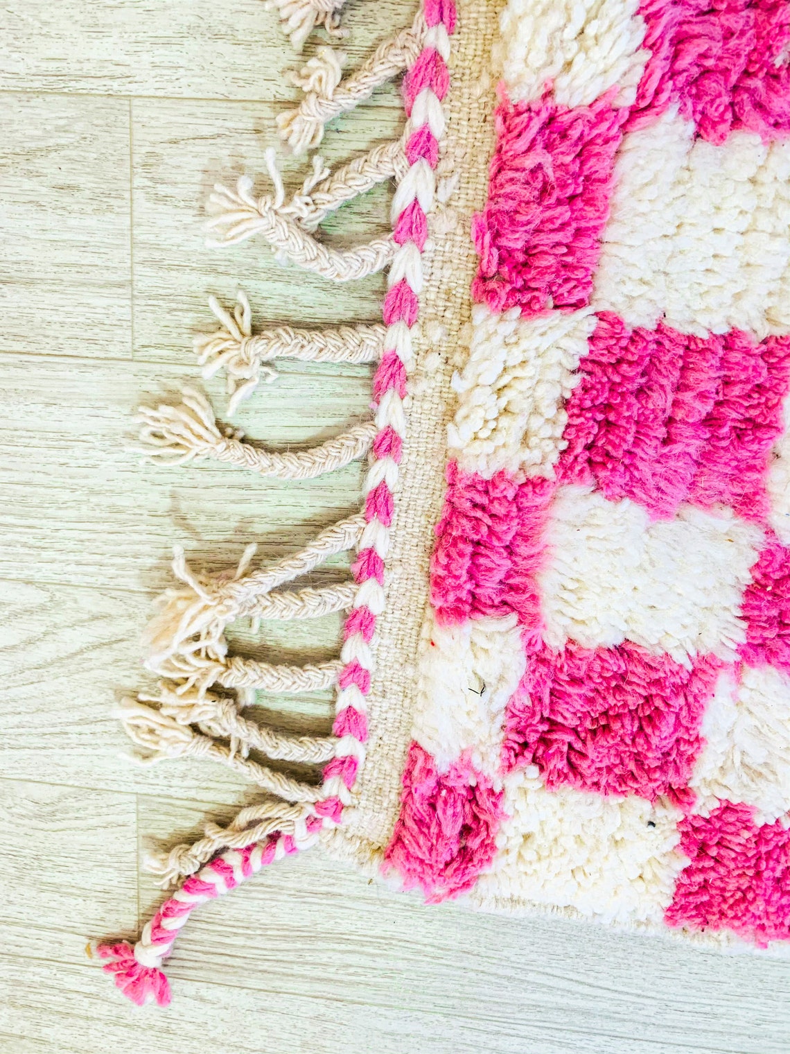 Pink Moroccan Checkered Area Rug Checkerboard Handmade Etsy