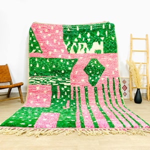 Pink Moroccan Rug, Custom Made Moroccan Carpet, Green & Pink Rug, Large Green Area Rug